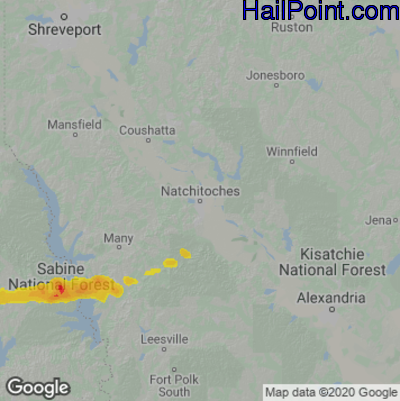Hail Map for Nachitoches, LA Region on March 17, 2023