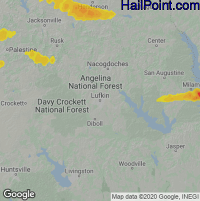 Hail Map for Lufkin, TX Region on March 17, 2023