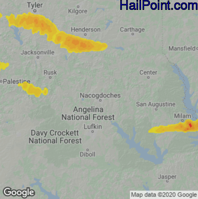 Hail Map for Nacogdoches, TX Region on March 17, 2023