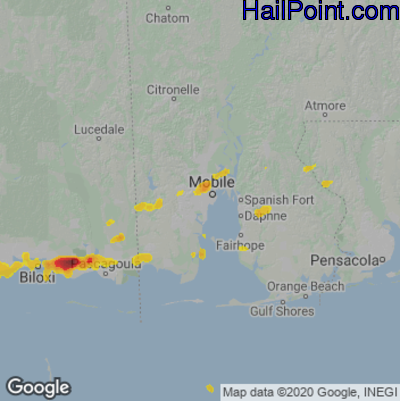 Hail Map for Mobile, AL Region on March 23, 2023 