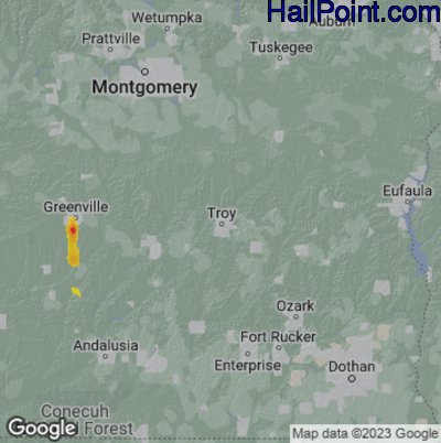 Hail Map for Troy, AL Region on March 23, 2023