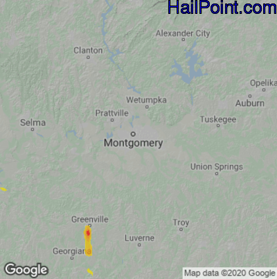 Hail Map for Montgomery, AL Region on March 23, 2023