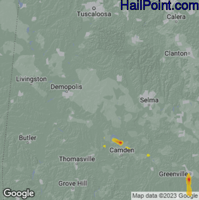 Hail Map for Uniontown, AL Region on March 23, 2023