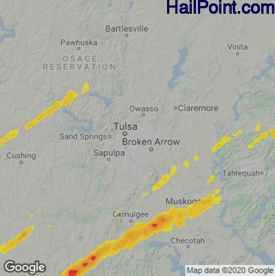 Hail Map for Tulsa, OK Region on March 23, 2023