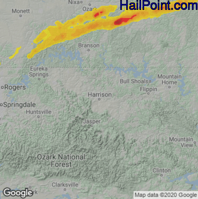 Hail Map for Harrison, AR Region on March 23, 2023 