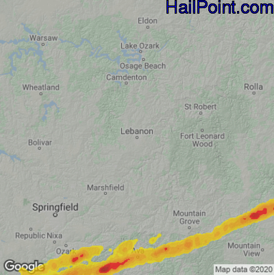 Hail Map for Lebanon, MO Region on March 23, 2023