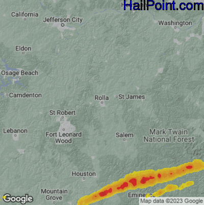 Hail Map for Rolla, MO Region on March 24, 2023 