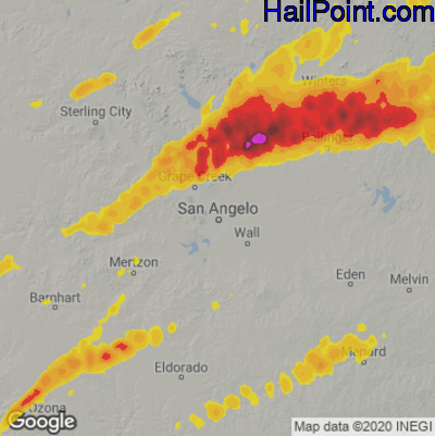 Hail Map for San Angelo, TX Region on March 24, 2023