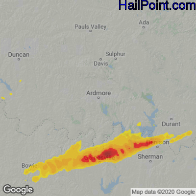 Hail Map for Ardmore, OK Region on March 24, 2023
