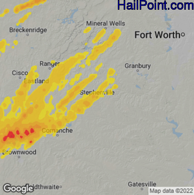 Hail Map for Stephenville, TX Region on March 24, 2023