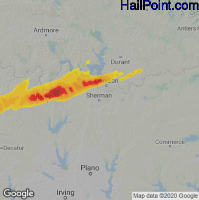 Hail Map for Sherman, TX Region on March 24, 2023 