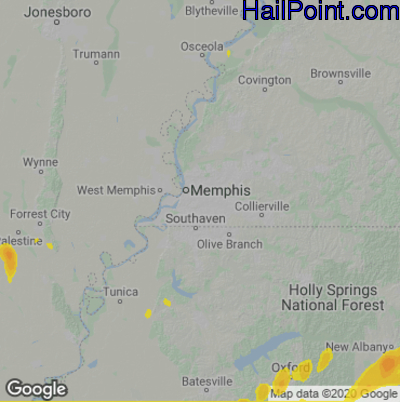 Hail Map for Memphis, TN Region on March 24, 2023 