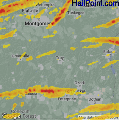 Hail Map for Troy, AL Region on March 25, 2023