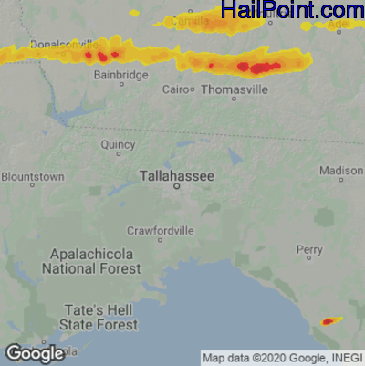 Hail Map for Tallahassee, FL Region on March 25, 2023