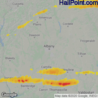 Hail Map for Albany, GA Region on March 25, 2023