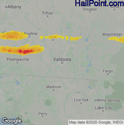 Hail Map for Valdosta, GA Region on March 25, 2023