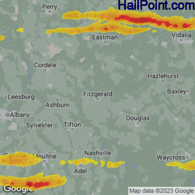 Hail Map for Fitzgerald, GA Region on March 25, 2023 