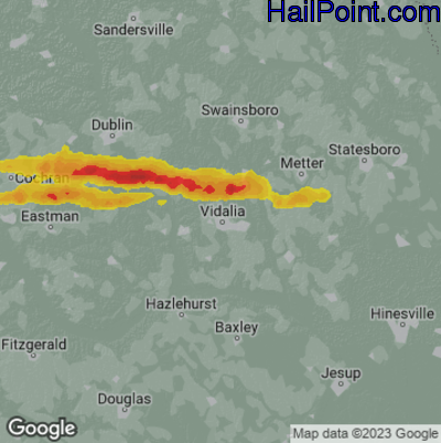 Hail Map for Vidalia, GA Region on March 25, 2023 