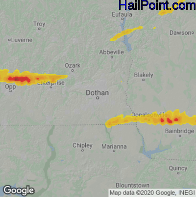 Hail Map for Dothan, AL Region on March 25, 2023 