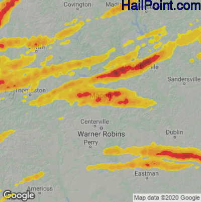 Hail Map for Macon, GA Region on March 25, 2023