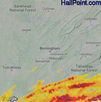Hail Map for Birmingham, AL Region on March 26, 2023
