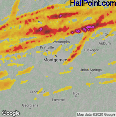 Hail Map for Montgomery, AL Region on March 26, 2023