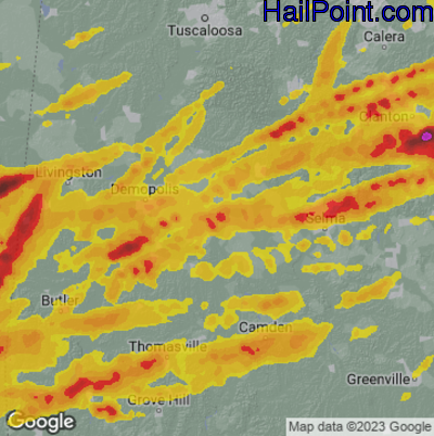 Hail Map for Uniontown, AL Region on March 26, 2023