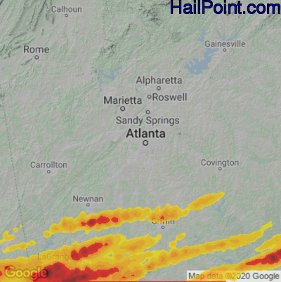 Hail Map for Atlanta, GA Region on March 26, 2023