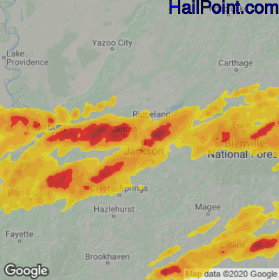 Hail Map for Jackson, MS Region on March 26, 2023 