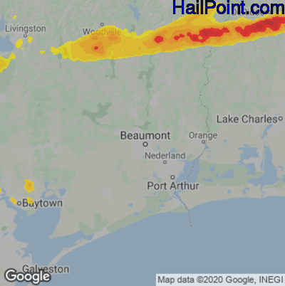 Hail Map for Beaumont, TX Region on March 26, 2023