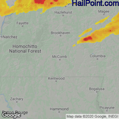 Hail Map for McComb, MS Region on March 26, 2023