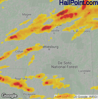 Hail Map for Hattiesburg, MS Region on March 26, 2023
