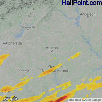 Hail Map for Athens, GA Region on March 26, 2023
