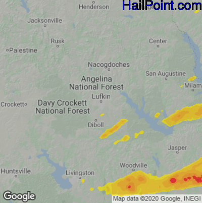 Hail Map for Lufkin, TX Region on March 26, 2023