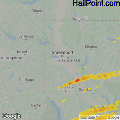 Hail Map for Shreveport, LA Region on March 26, 2023