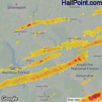 Hail Map for Nachitoches, LA Region on March 26, 2023