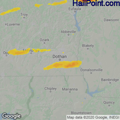 Hail Map for Dothan, AL Region on March 26, 2023