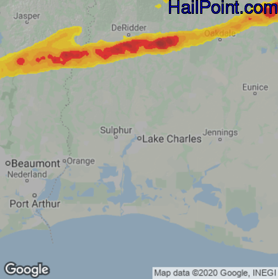 Hail Map for Lake Charles, LA Region on March 26, 2023