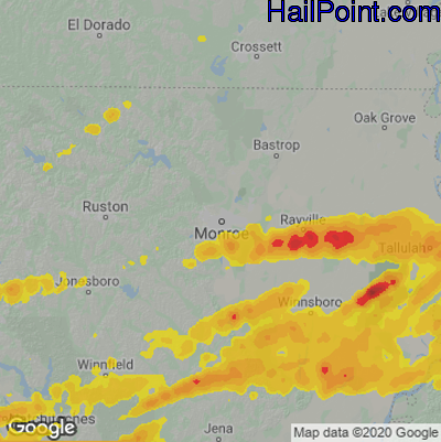 Hail Map for Monroe, LA Region on March 26, 2023 