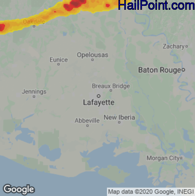 Hail Map for Lafayette, LA Region on March 26, 2023