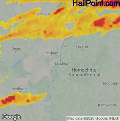 Hail Map for Natchez, MS Region on March 26, 2023 