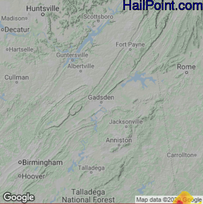Hail Map for Gadsen, AL Region on March 27, 2023