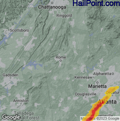 Hail Map for Rome, GA Region on March 27, 2023