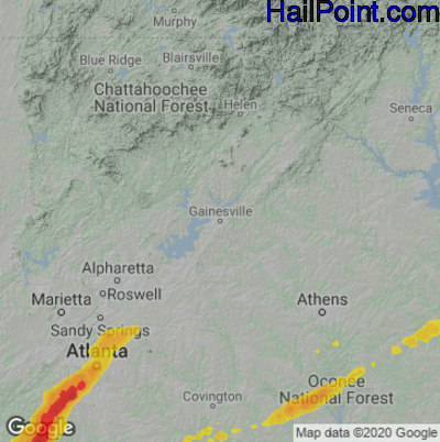 Hail Map for Gainsville, GA Region on March 27, 2023