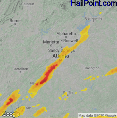 Hail Map for Atlanta, GA Region on March 27, 2023