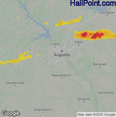 Hail Map for Augusta, GA Region on March 27, 2023