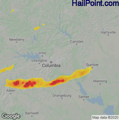 Hail Map for Columbia, SC Region on March 27, 2023 