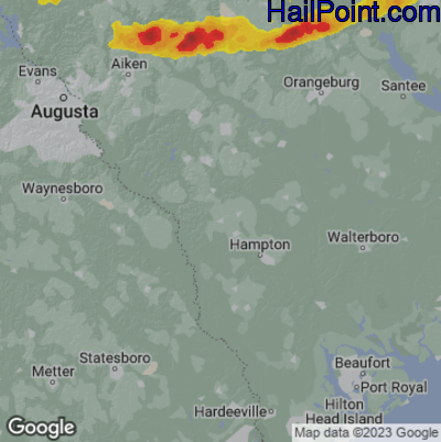 Hail Map for Allendale, SC Region on March 27, 2023 