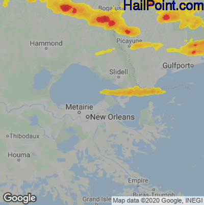 Hail Map for New Orleans, LA Region on March 27, 2023