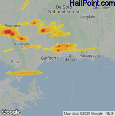 Hail Map for Gulfport, MS Region on March 27, 2023